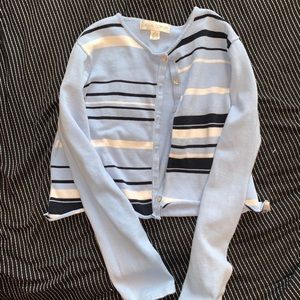 striped thrifted cardigan cropped raw hem